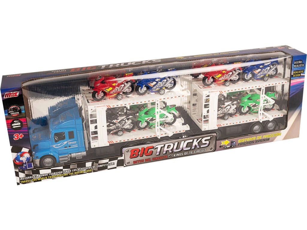 Camión Portamotos Azul Con Remolque Y 8 Motos 3 Camión Portamotos Azul Con Remolque Y 8 Motos